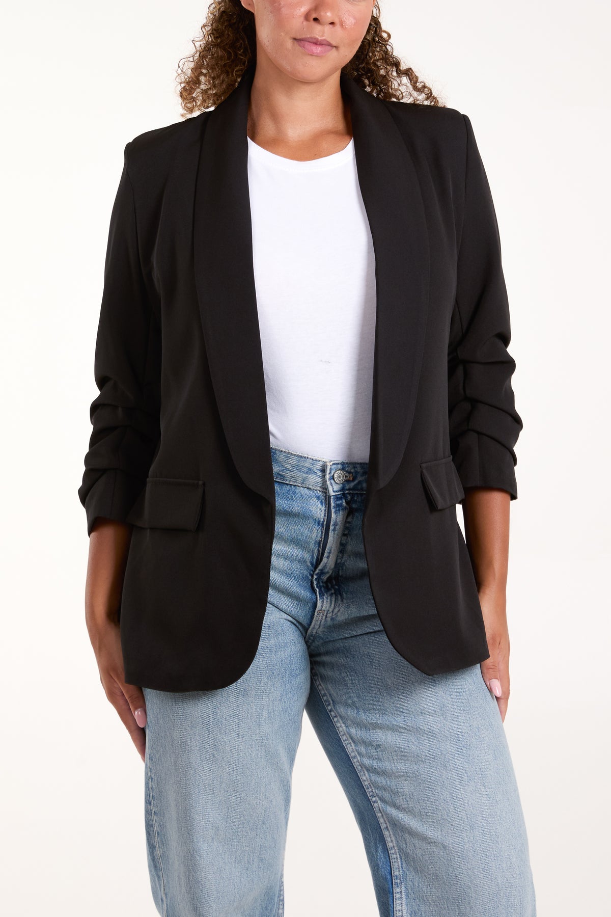 Ruched Sleeve Blazer