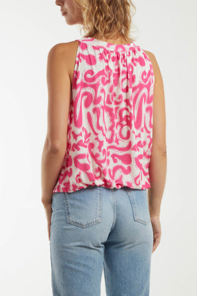 Baroque Halter Neck Tie Sleeveless Top