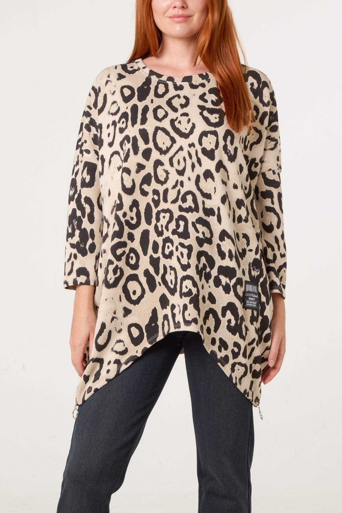 Side Zipper Detailed Leopard Soft Touch Sweat Shirt
