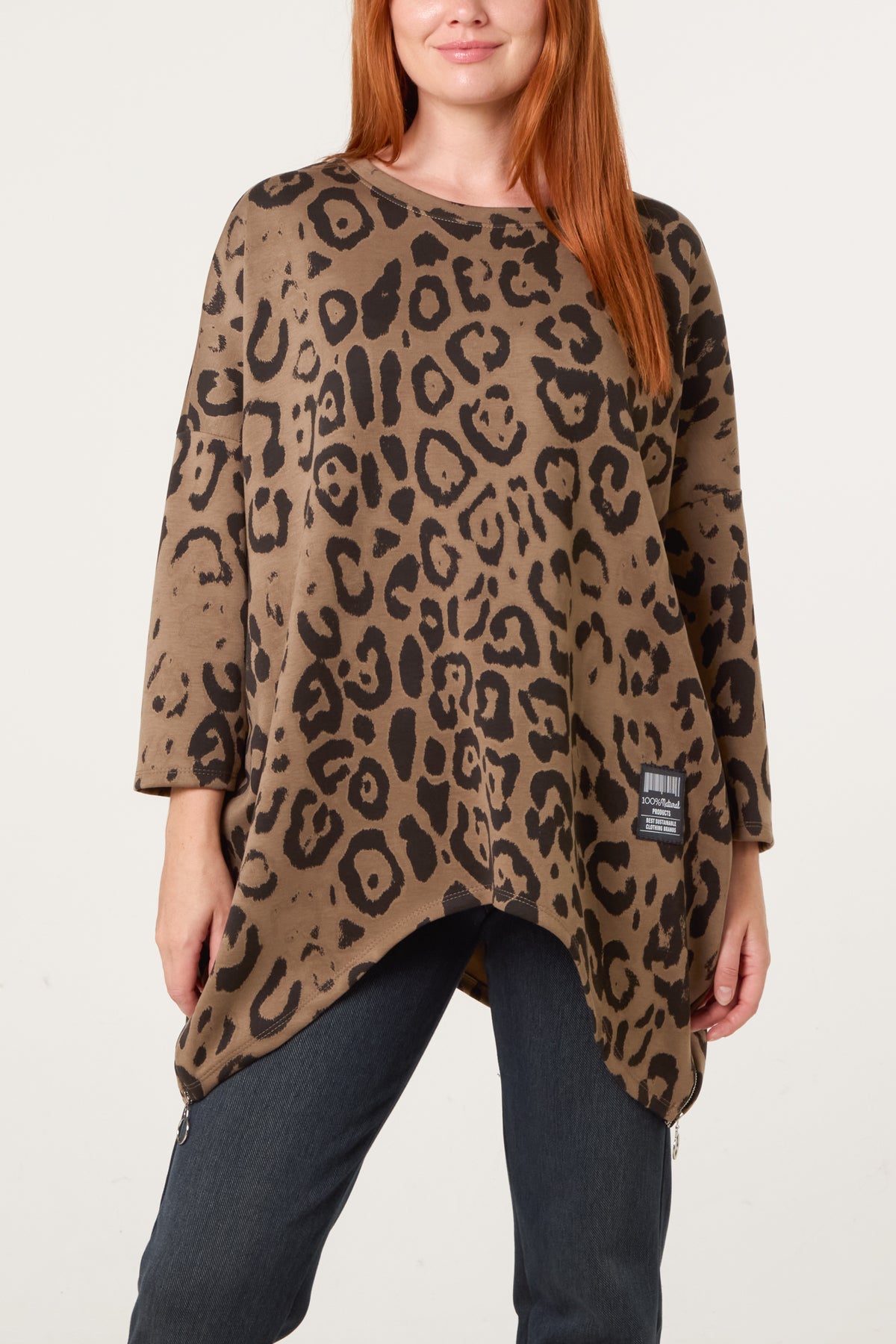 Side Zipper Detailed Leopard Soft Touch Sweat Shirt