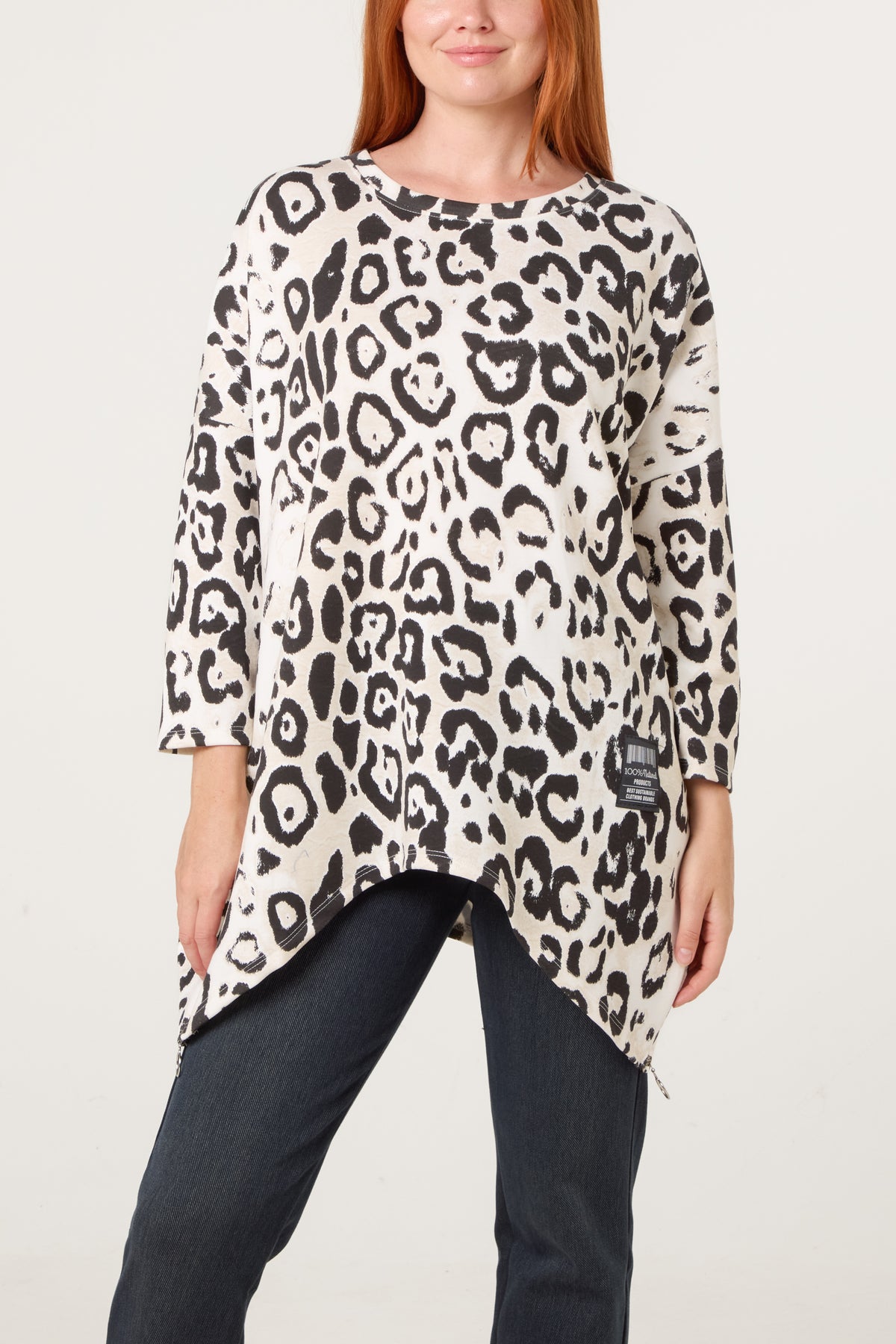 Side Zipper Detailed Leopard Soft Touch Sweat Shirt