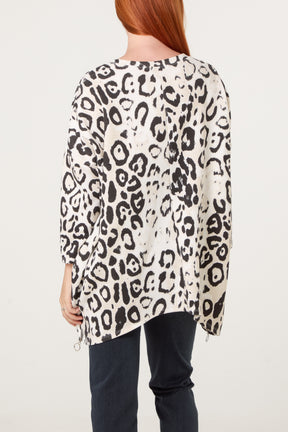 Side Zipper Detailed Leopard Blouse