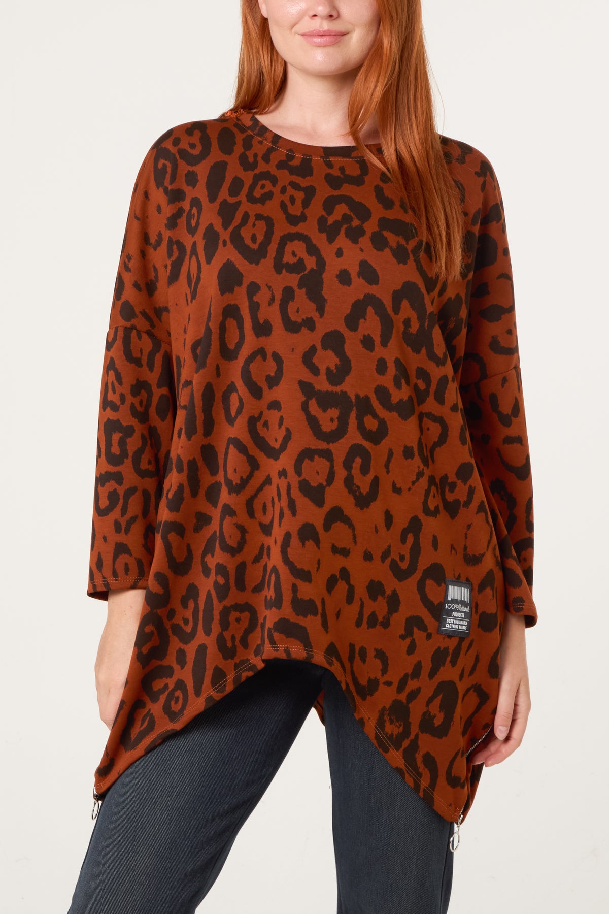 Side Zipper Detailed Leopard Soft Touch Sweat Shirt