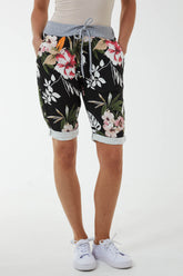 Tropical Flower Contrasted Waist Shorts