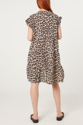 Pure Cotton Short Sleeve Leopard Smock Dress