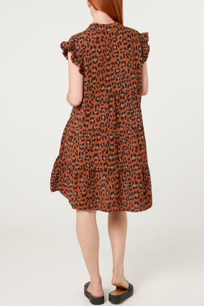 Pure Cotton Short Sleeve Leopard Smock Dress