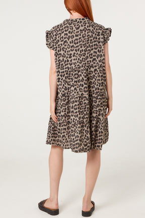 Pure Cotton Short Sleeve Leopard Smock Dress