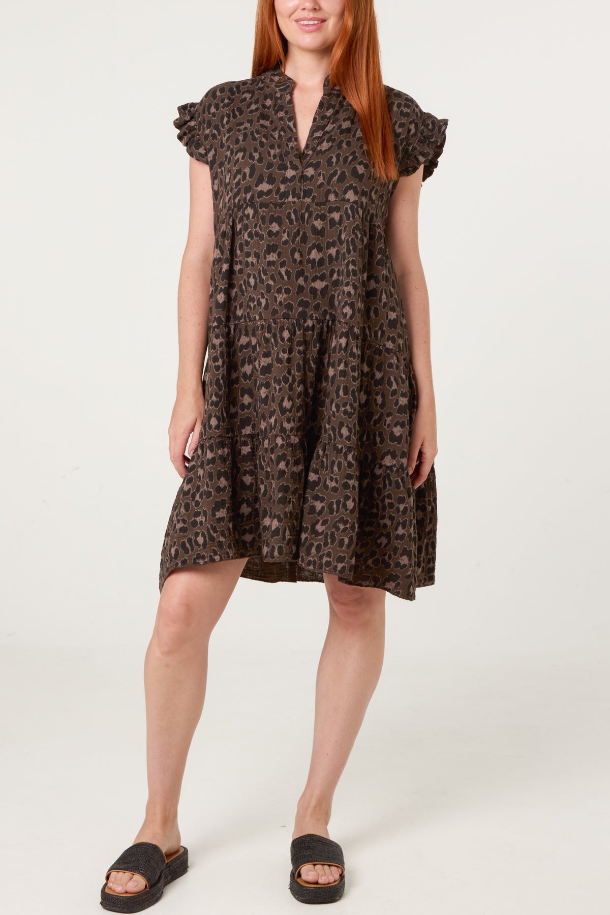 Pure Cotton Short Sleeve Leopard Smock Dress