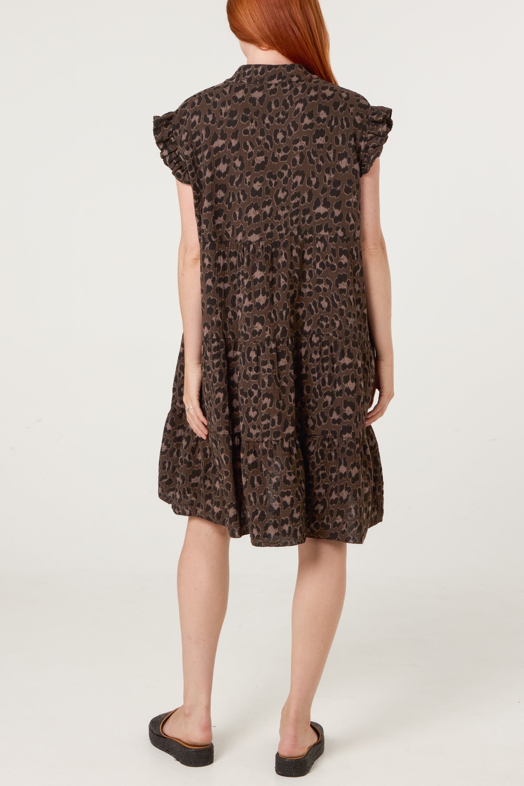 Pure Cotton Short Sleeve Leopard Smock Dress