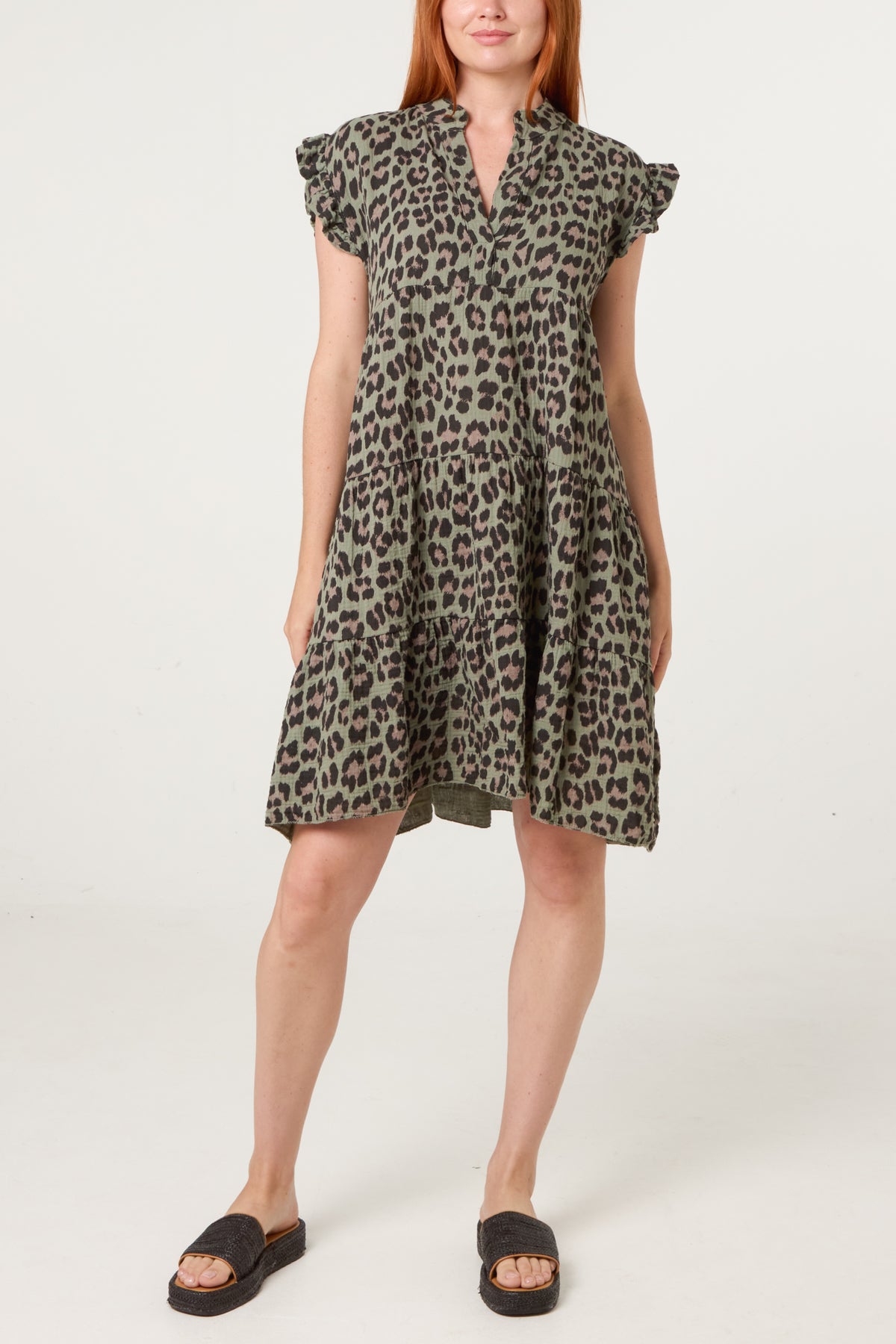 Pure Cotton Short Sleeve Leopard Smock Dress