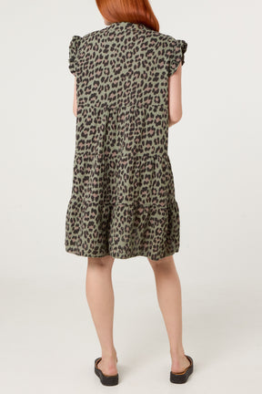 Pure Cotton Short Sleeve Leopard Smock Dress