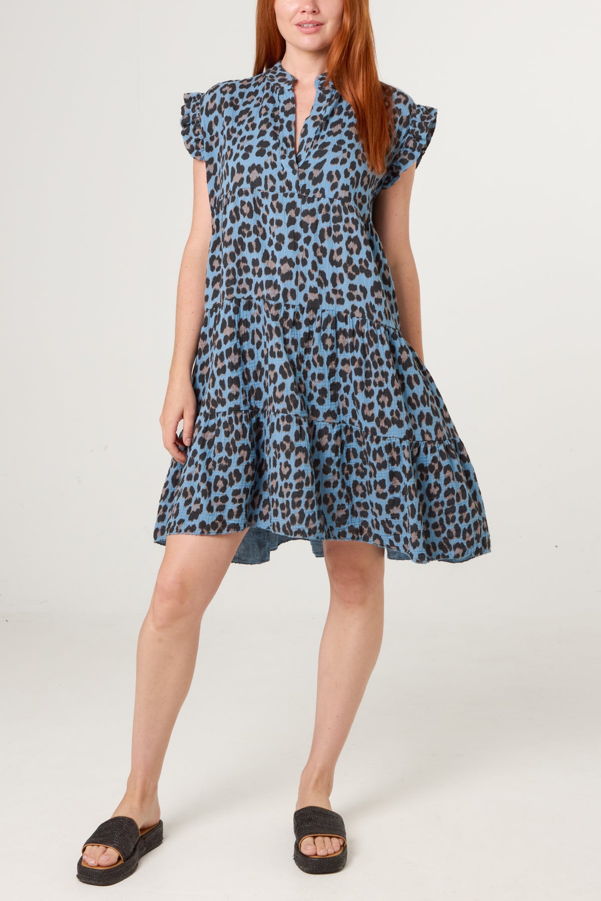 Pure Cotton Short Sleeve Leopard Smock Dress