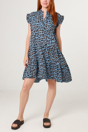 Pure Cotton Short Sleeve Leopard Smock Dress