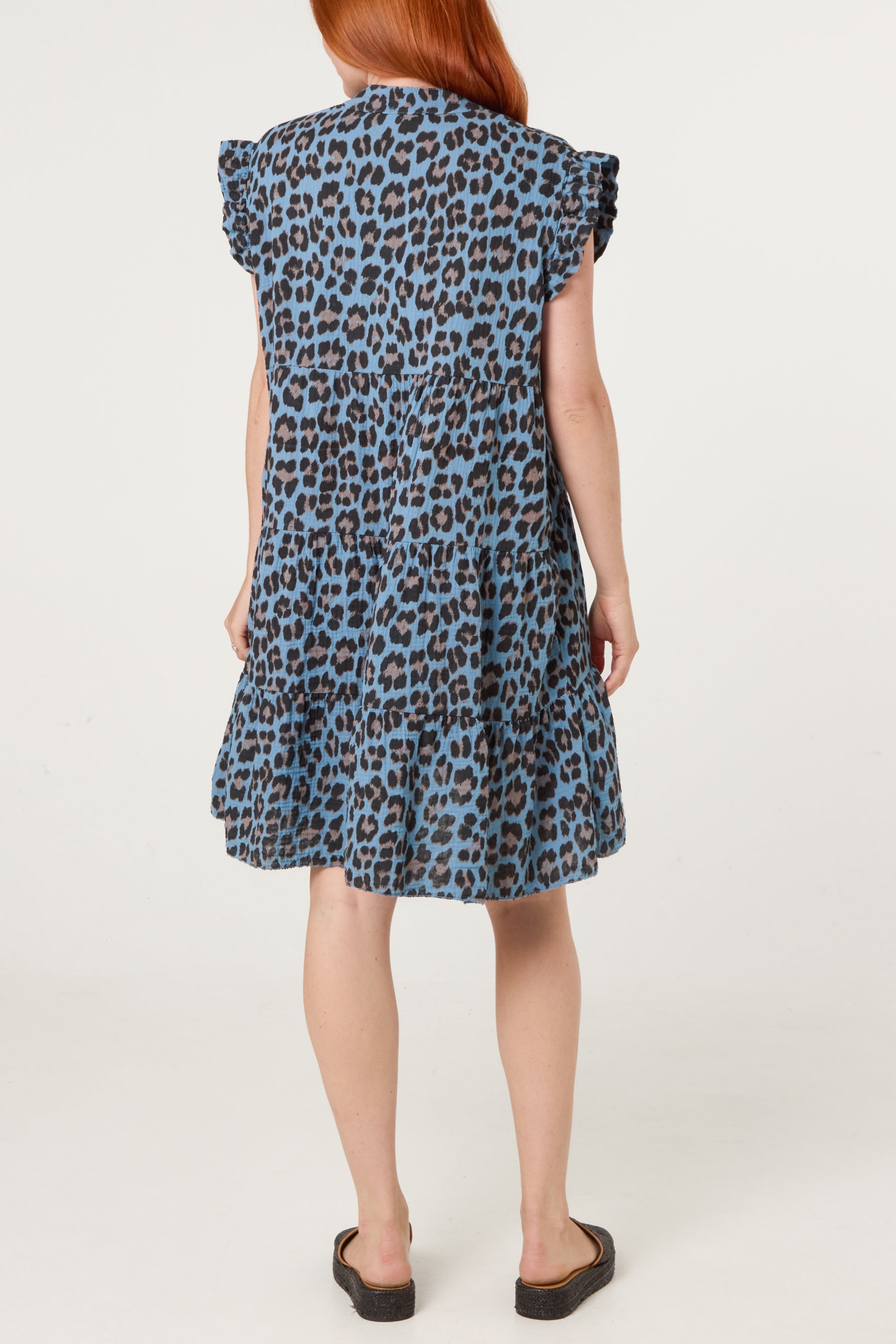 Pure Cotton Short Sleeve Leopard Smock Dress
