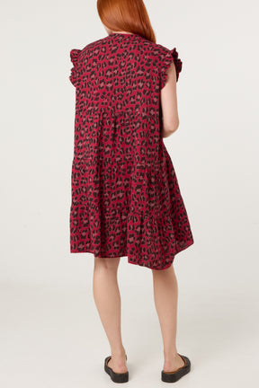 Pure Cotton Short Sleeve Leopard Smock Dress