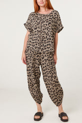Pure Cotton Leopard Top & Cuffed Trouser
