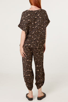Pure Cotton Leopard Top & Cuffed Trouser