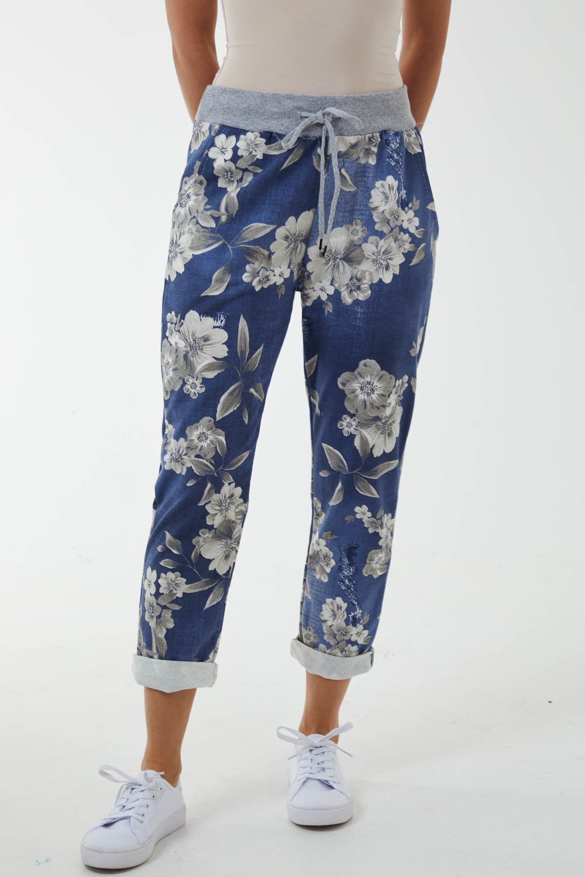 Floral Trousers with Contrasted Waist