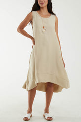 Round Neck Sleeveless Necklace Midi Dress