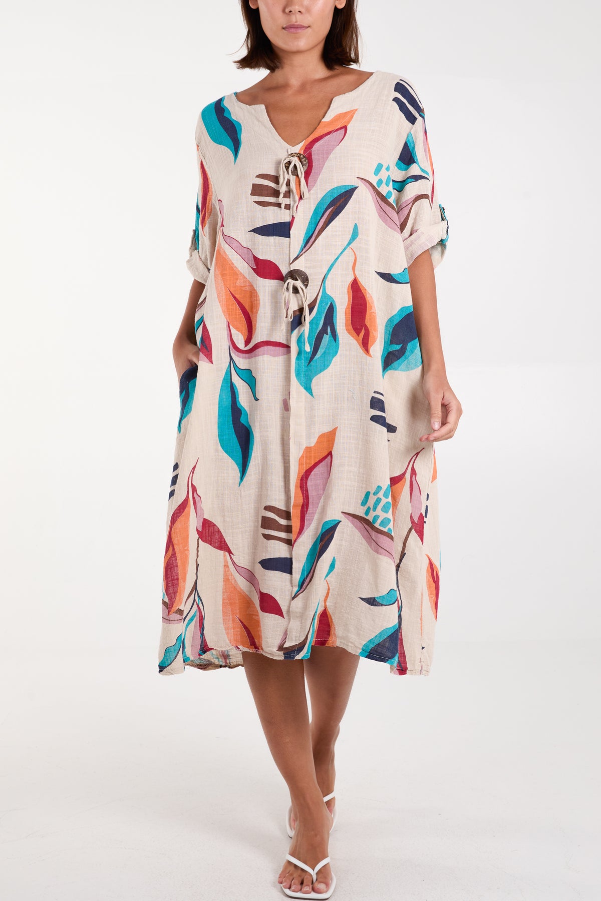 Pure Cotton Leave Print Dress