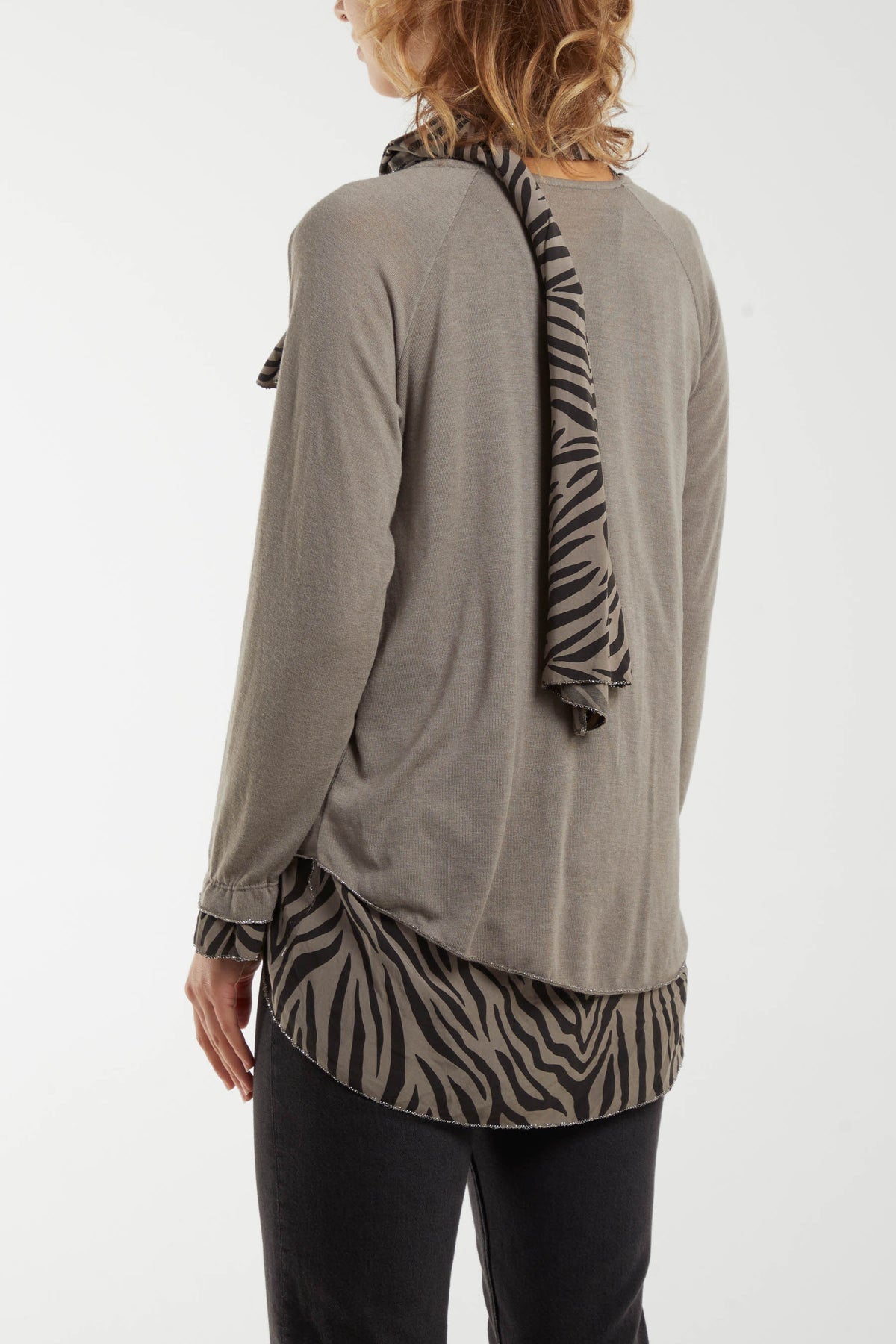 Double Layer Top w/ Animal Print Scarf