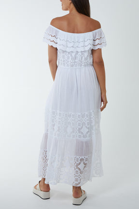 Bardot Maxi Dress with Lace