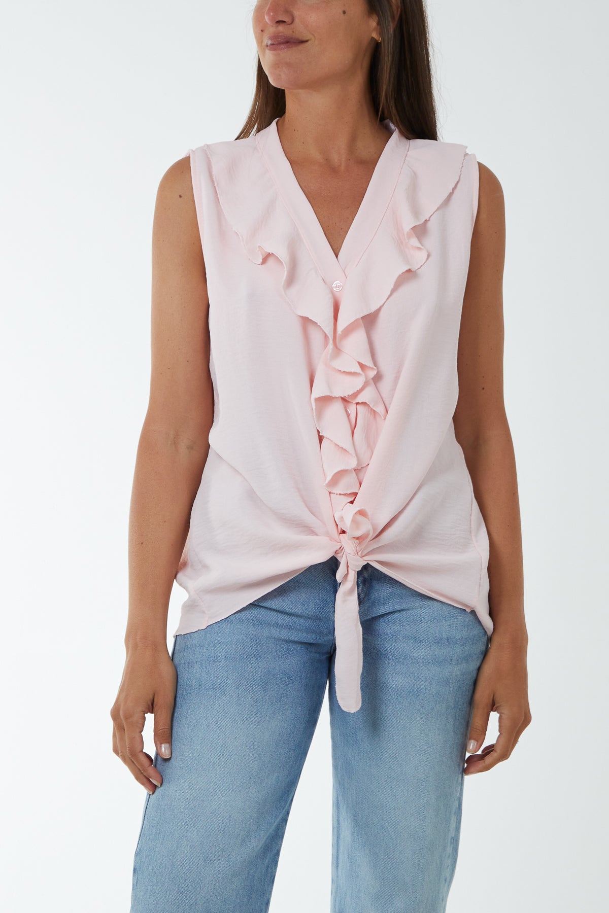 V Neck Ruffle Top with Knot