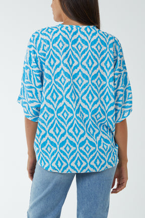 Geometric Print Knot Front Top