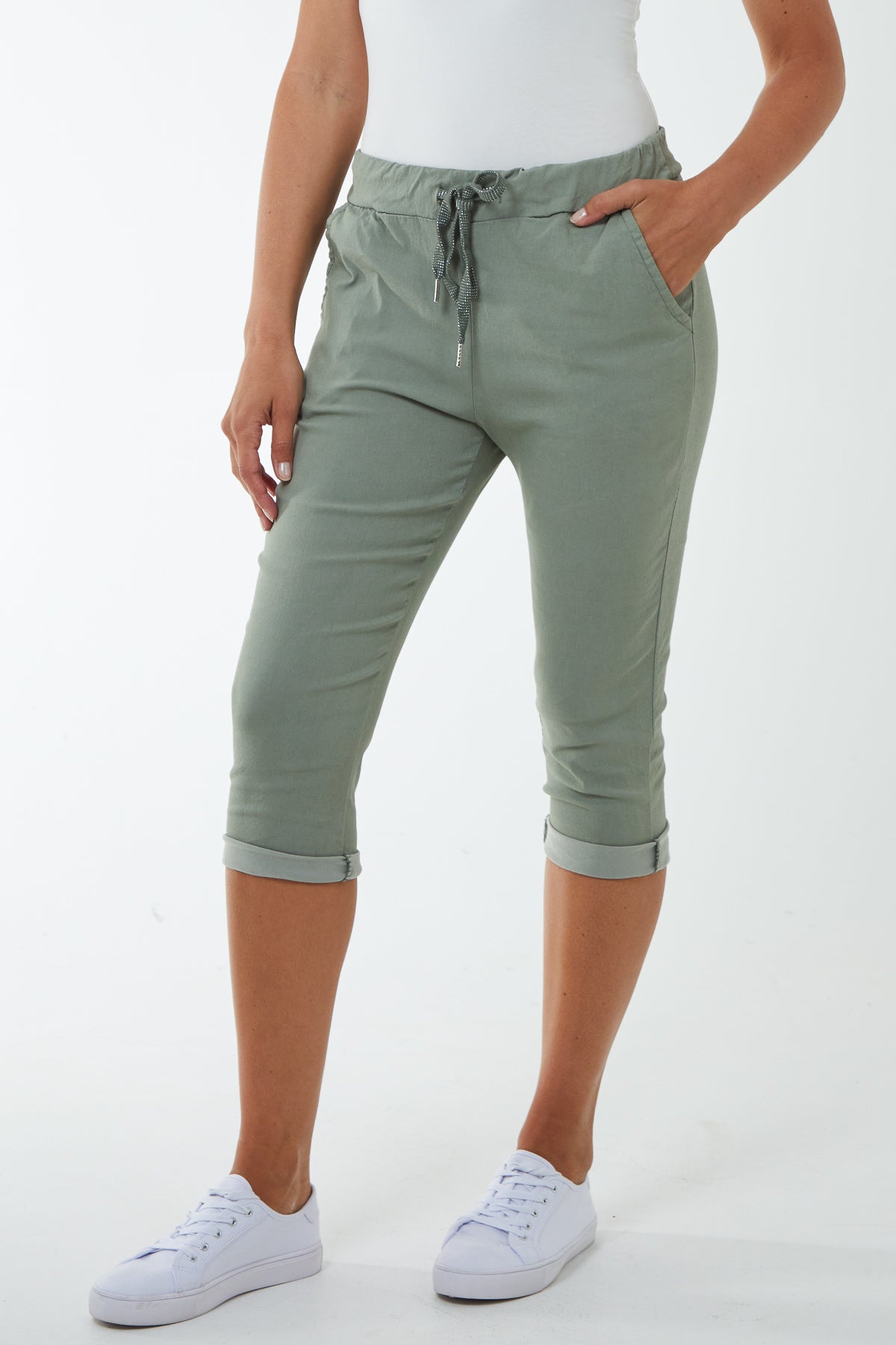 Glitter Drawstring Pocket Capri Trousers