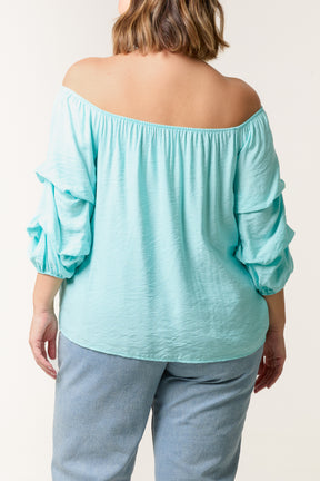 Ruched 3/4 Sleeve Bardot Top