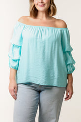 Ruched 3/4 Sleeve Bardot Top