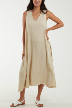 A Line Sleeveless Midi Dress