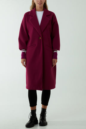 Ribbed Cuff Sports Stripe Bishop Sleeve Coat