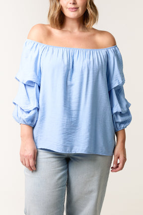 Ruched 3/4 Sleeve Bardot Top