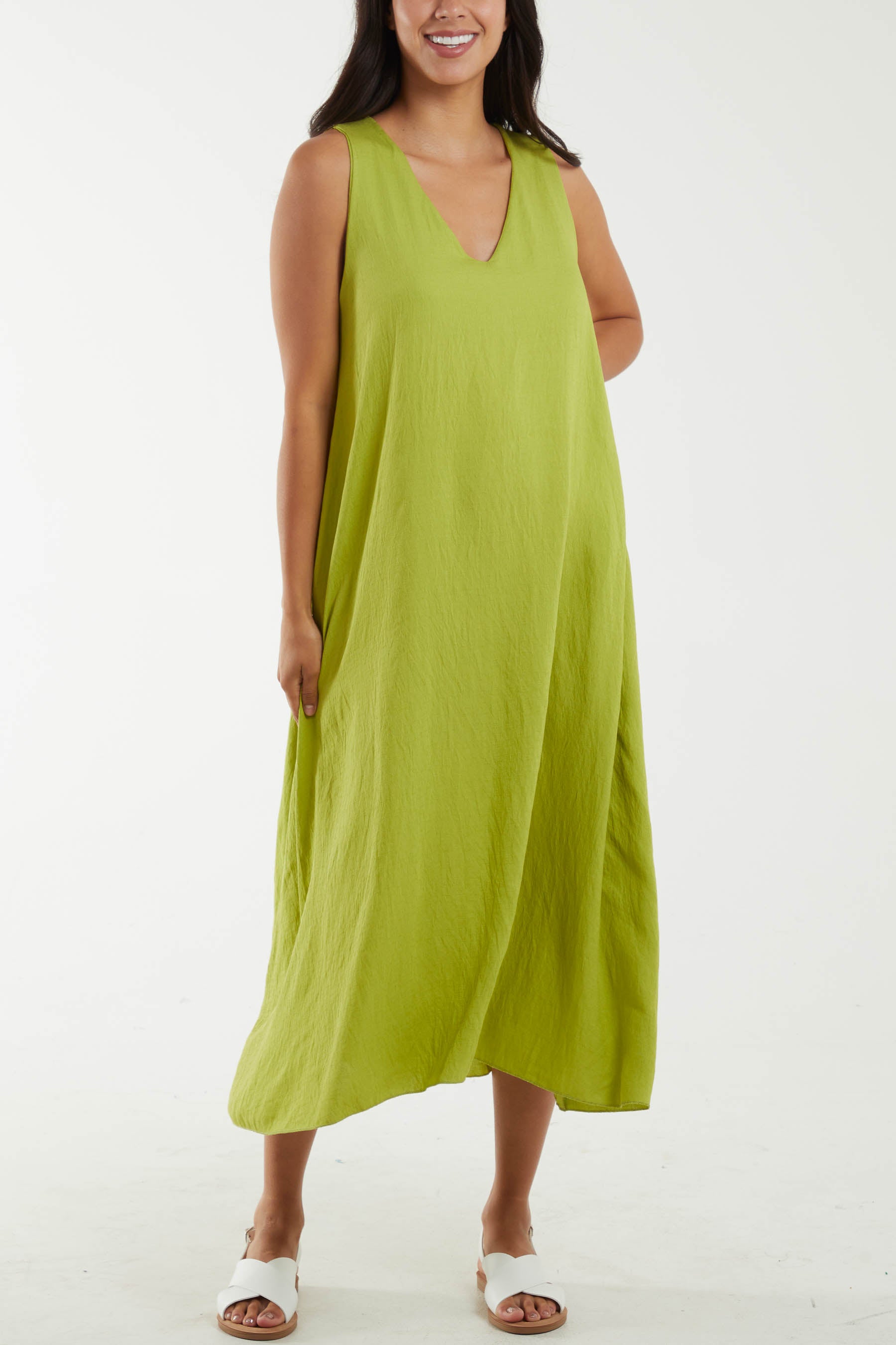 A Line Sleeveless Midi Dress