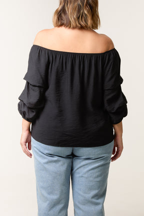 Ruched 3/4 Sleeve Bardot Top