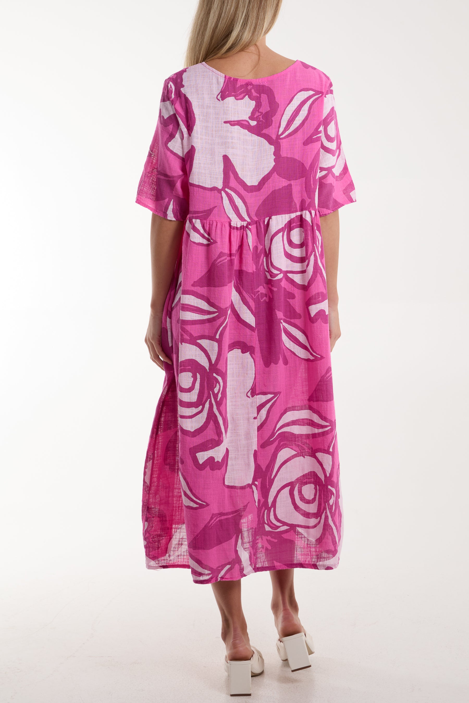 Roses Print Cotton Midi Dress