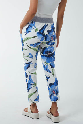 Hawaiian Flower Contrast Waist Trousers