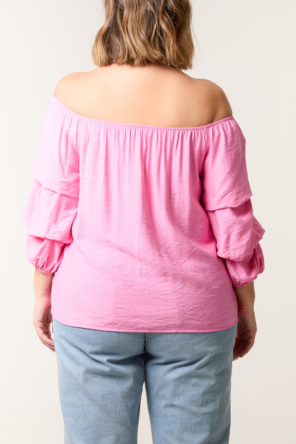 Ruched 3/4 Sleeve Bardot Top