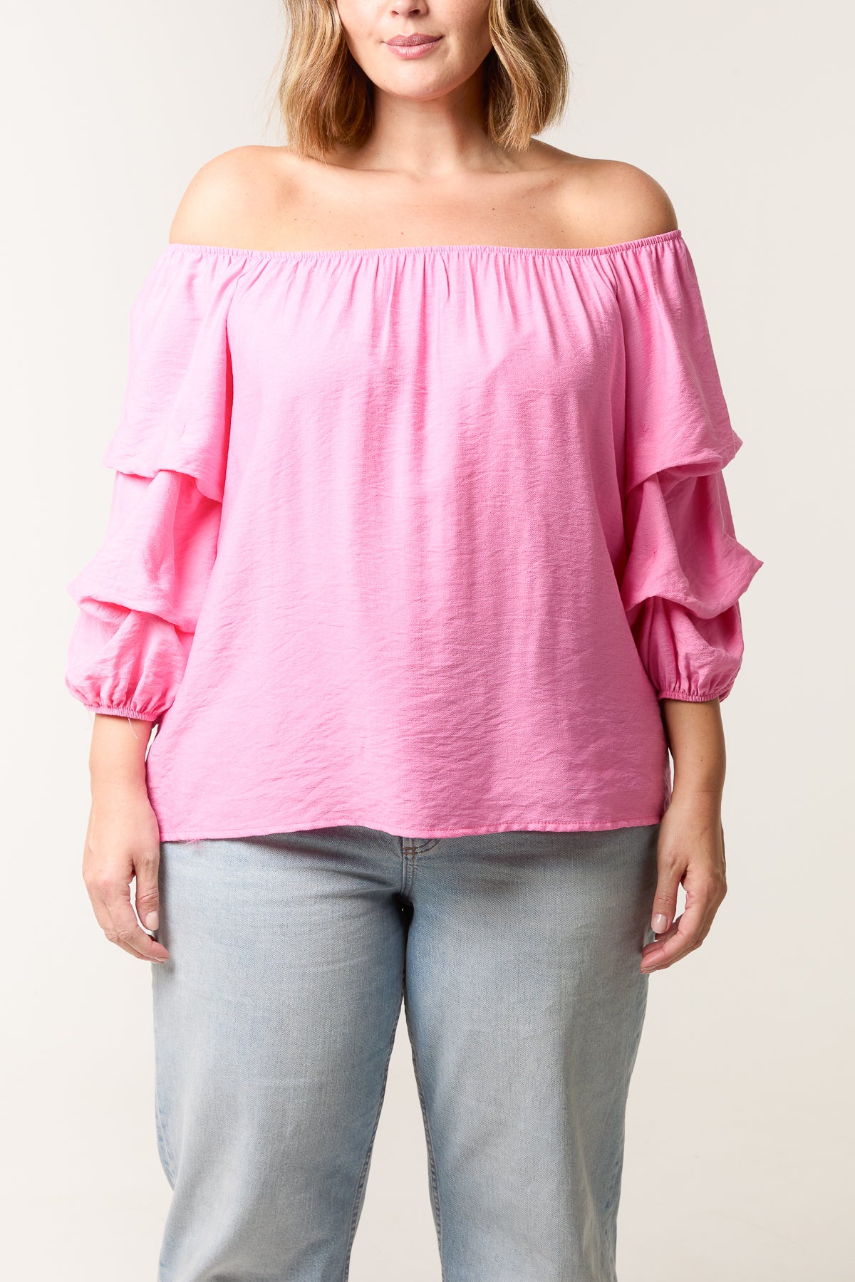 Ruched 3/4 Sleeve Bardot Top