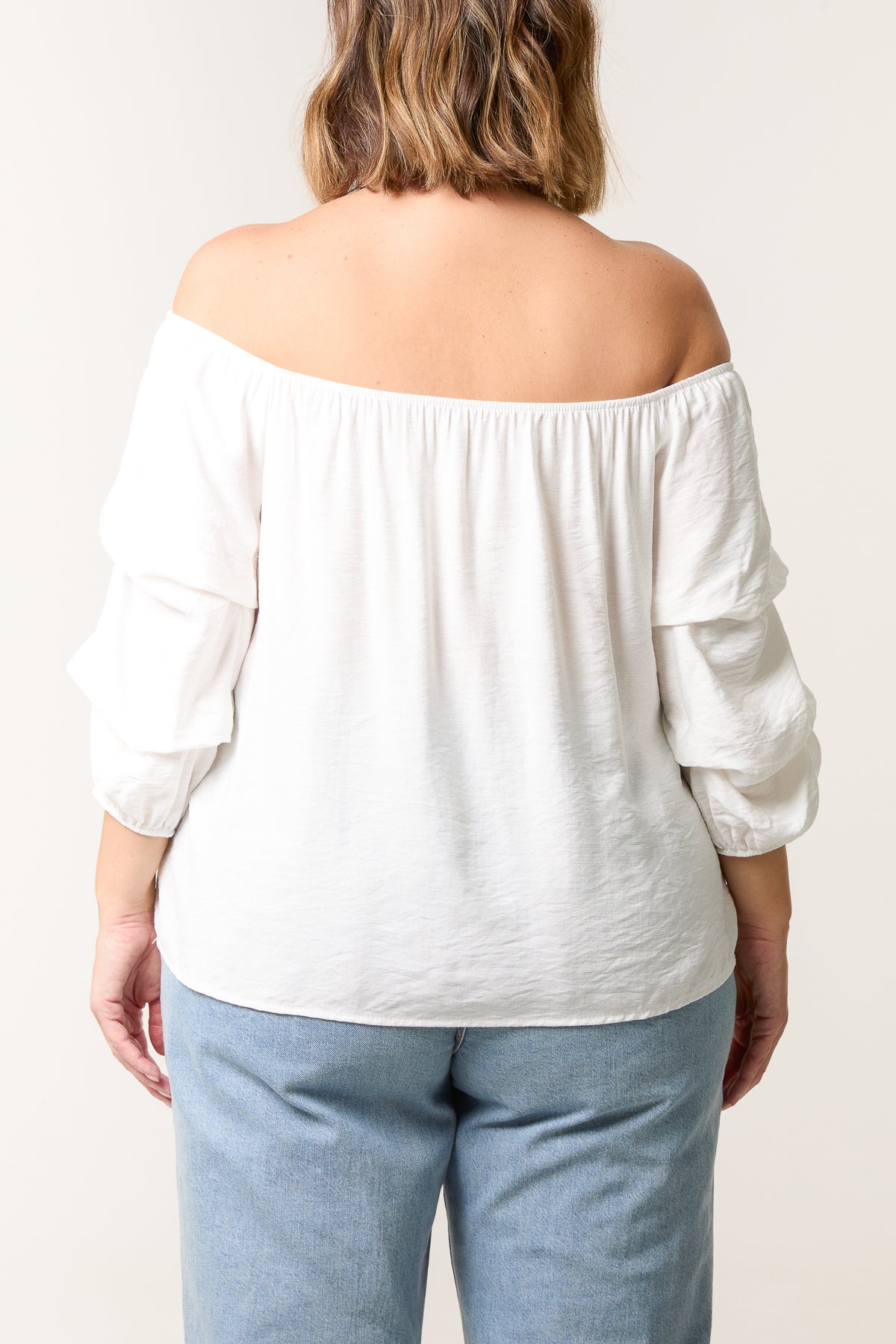 Ruched 3/4 Sleeve Bardot Top