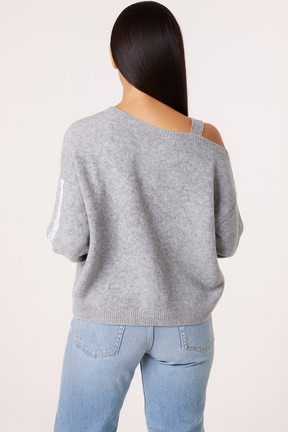 Embroidered & Lace Bow One Shoulder Jumper