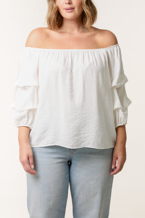 Ruched 3/4 Sleeve Bardot Top