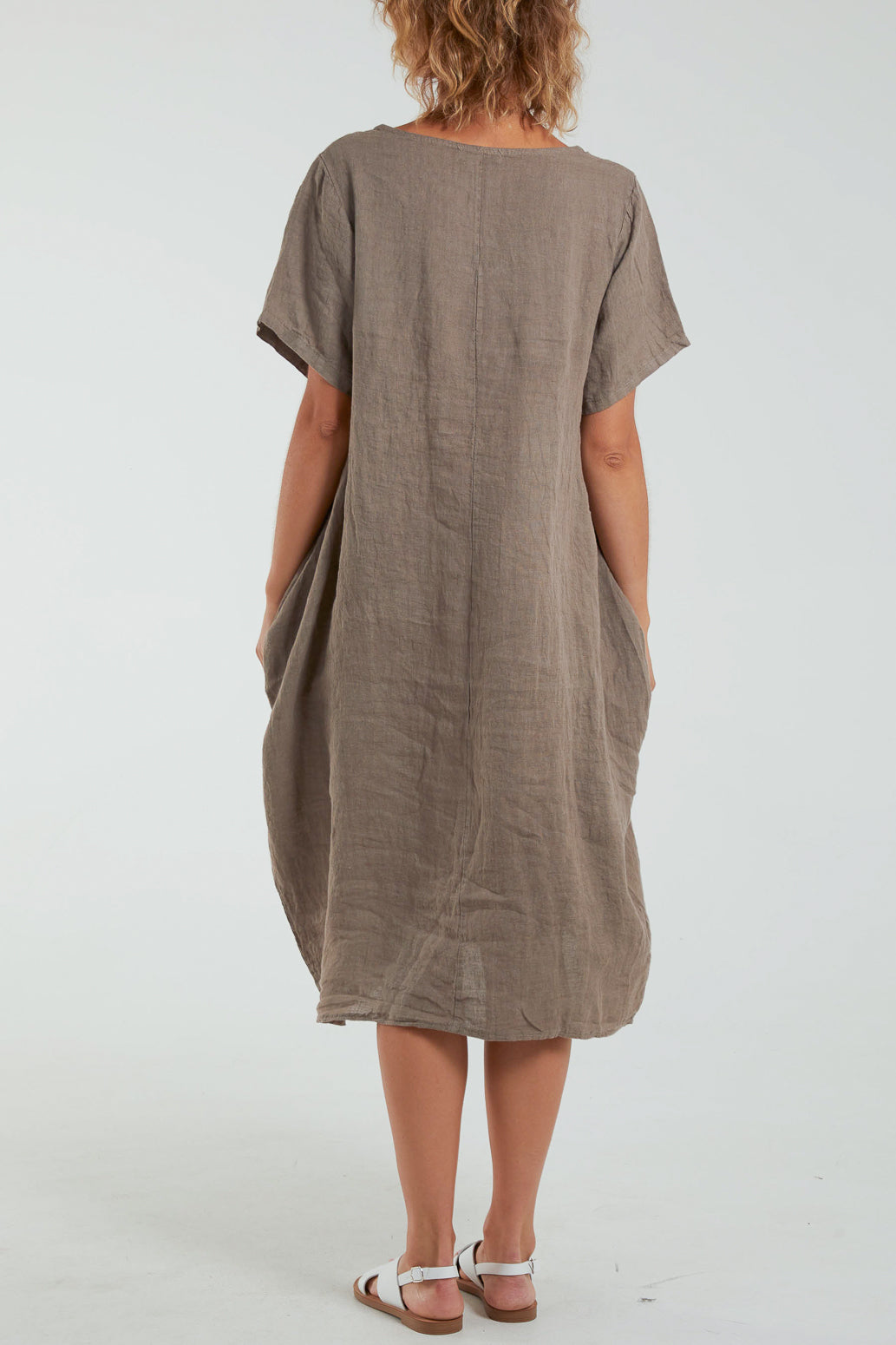 V-Neck Cocoon Midi Dress With Pockets