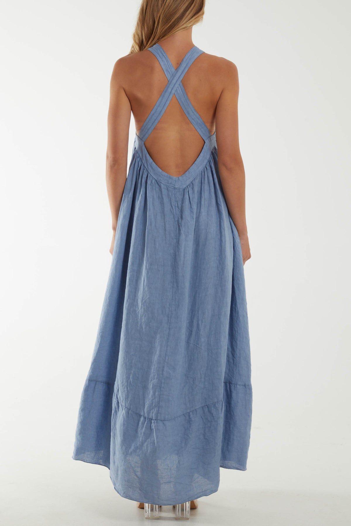 Linen Halterneck Open-Back Maxi Dress