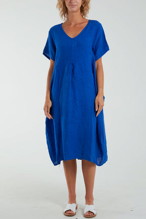 V-Neck Cocoon Midi Dress With Pockets