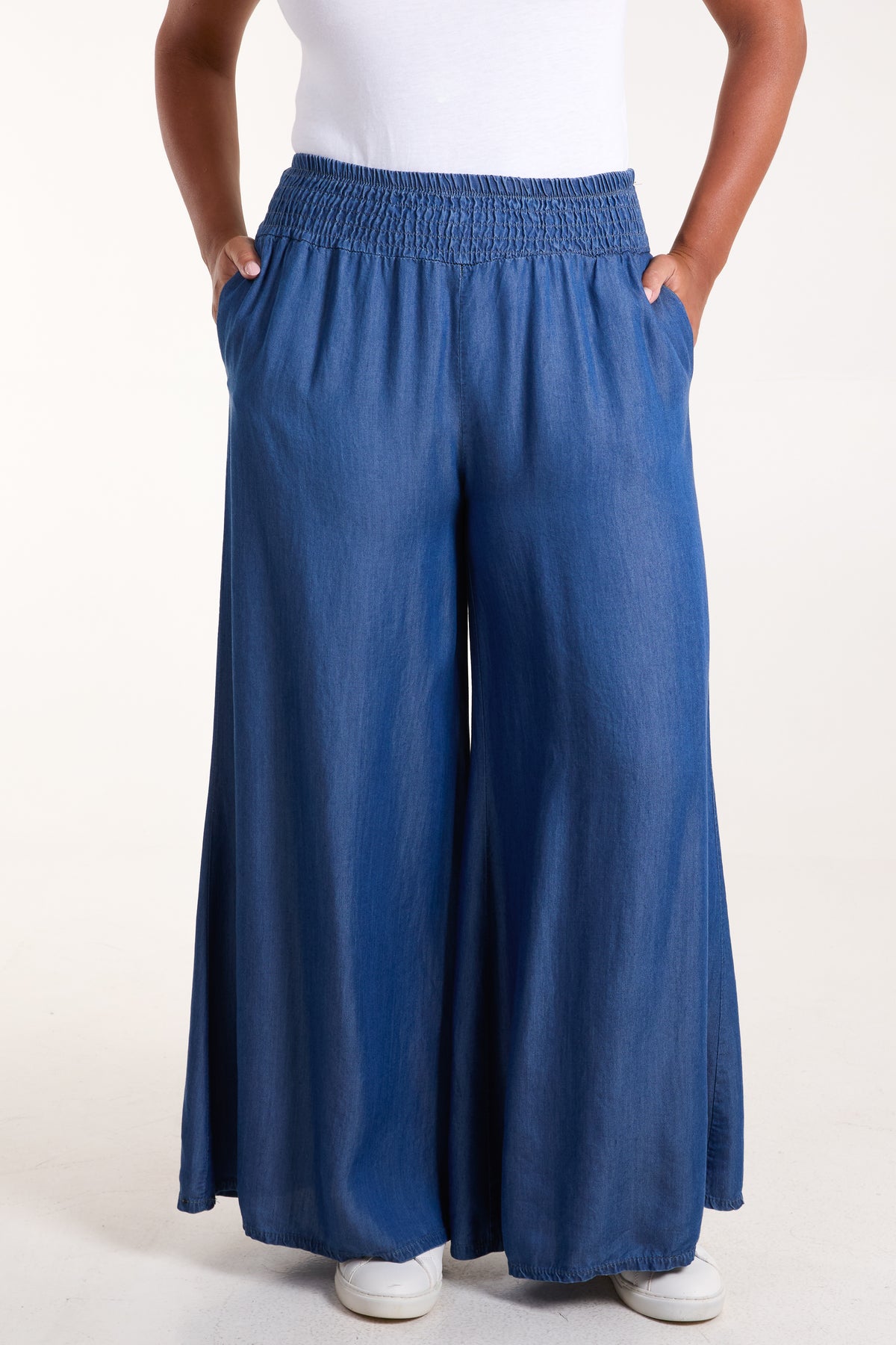 Denim Look Elasticated Wide Leg Trouser