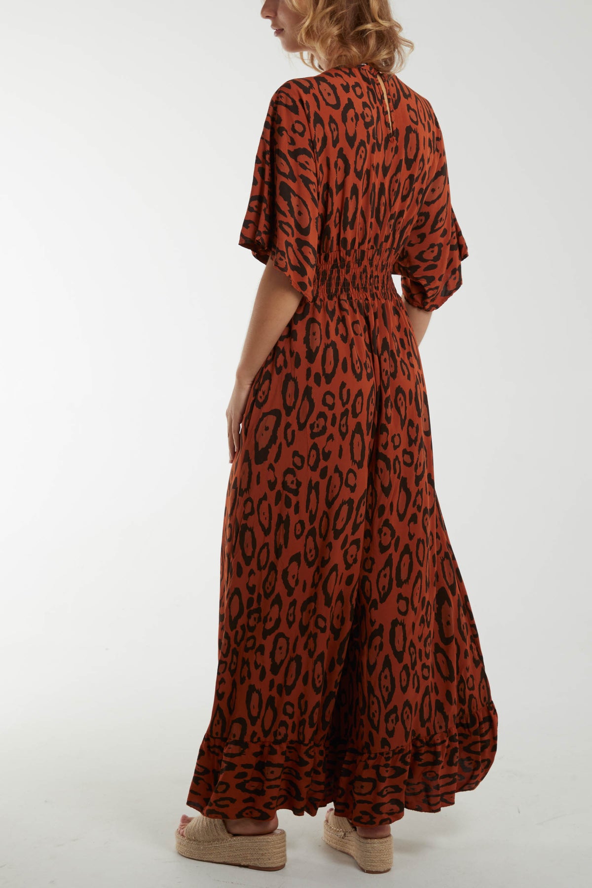 Leopard Wrap Front Shirred Bodice Jumpsuit