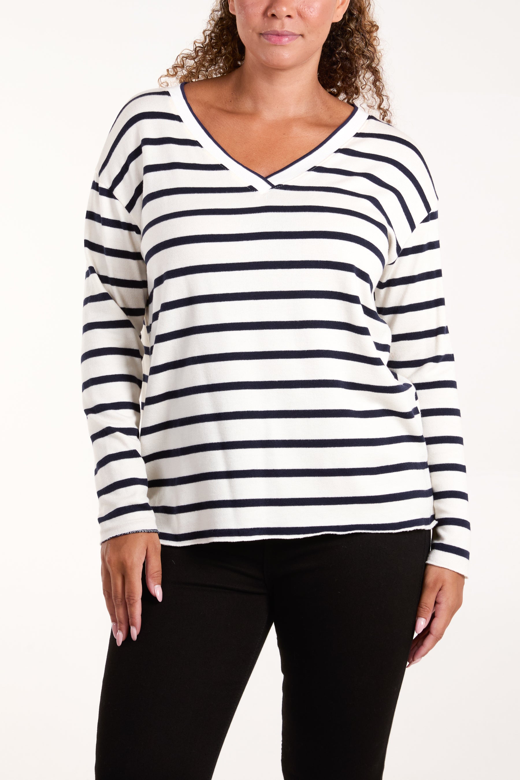 V-Neck Striped Long Sleeve Top