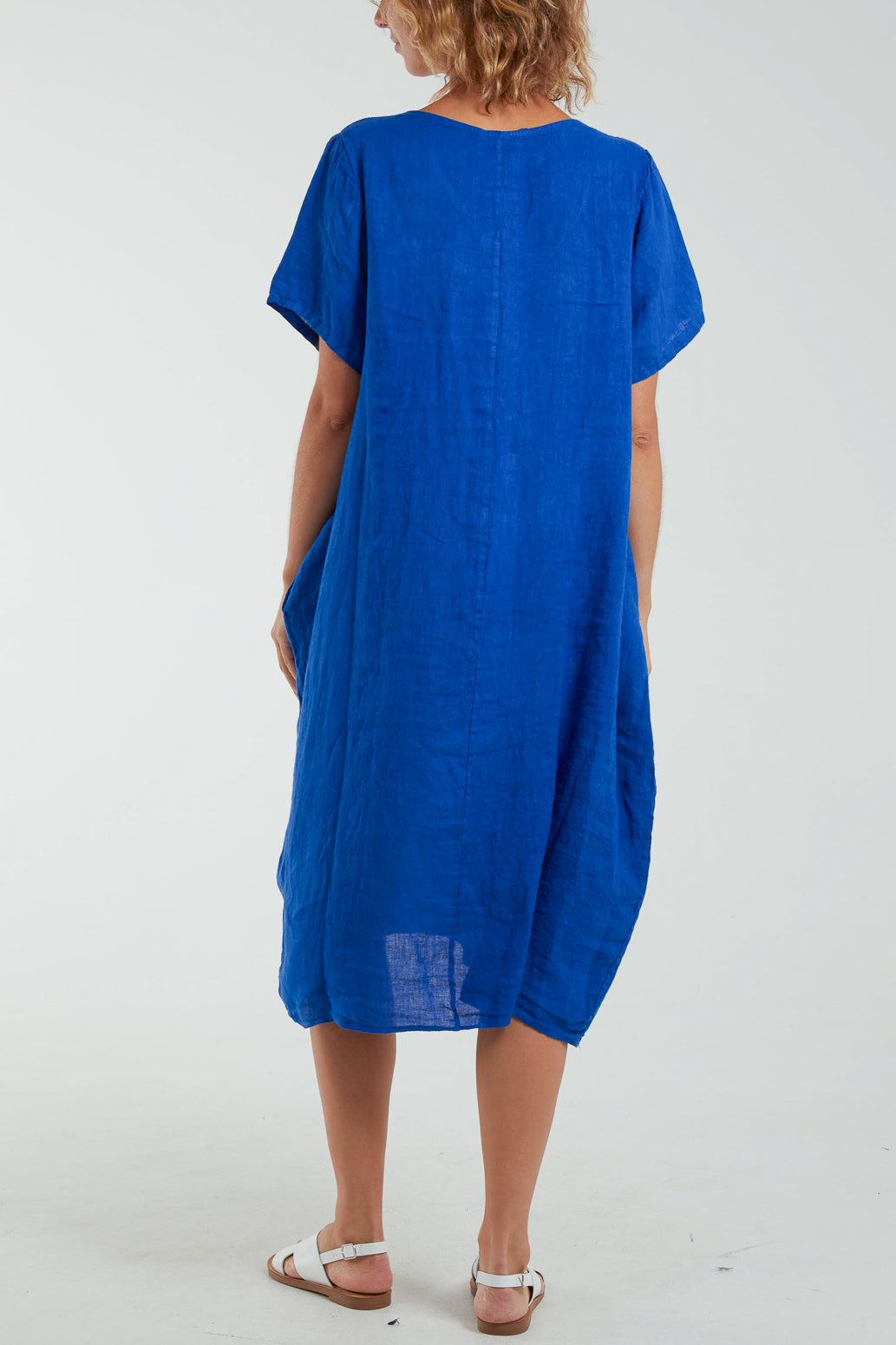 V-Neck Cocoon Midi Dress With Pockets